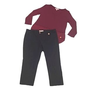 Michael Kors High Waist Rise Dress Capri Black Logo Charm MK Pants 4 Pockets